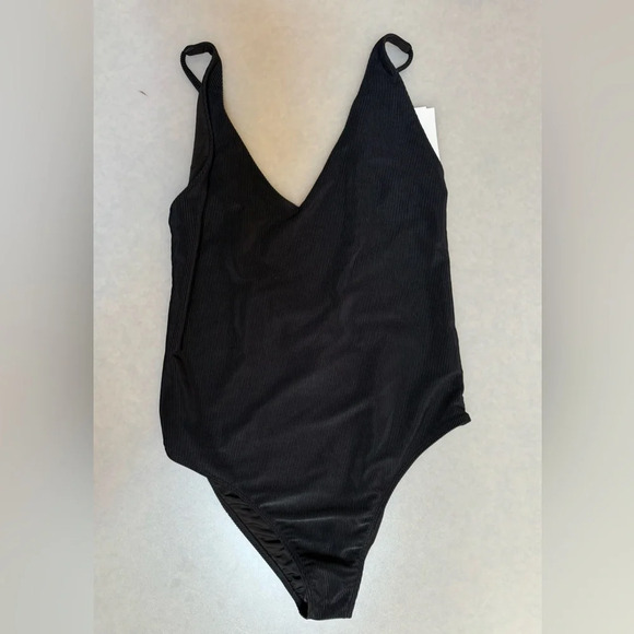 New Beach Riot Womens Reese Black Ribbed V-Neck One Piece Swimsuit Size Large - Picture 6 of 6
